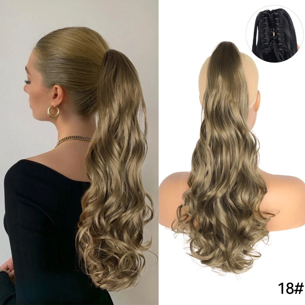 Long Straight Claw Clip On Ponytail Hair Extension Synthetic 22Inch Wavy Ponytail Fake Hairpiece For Women Pony Tail Hairpiece
