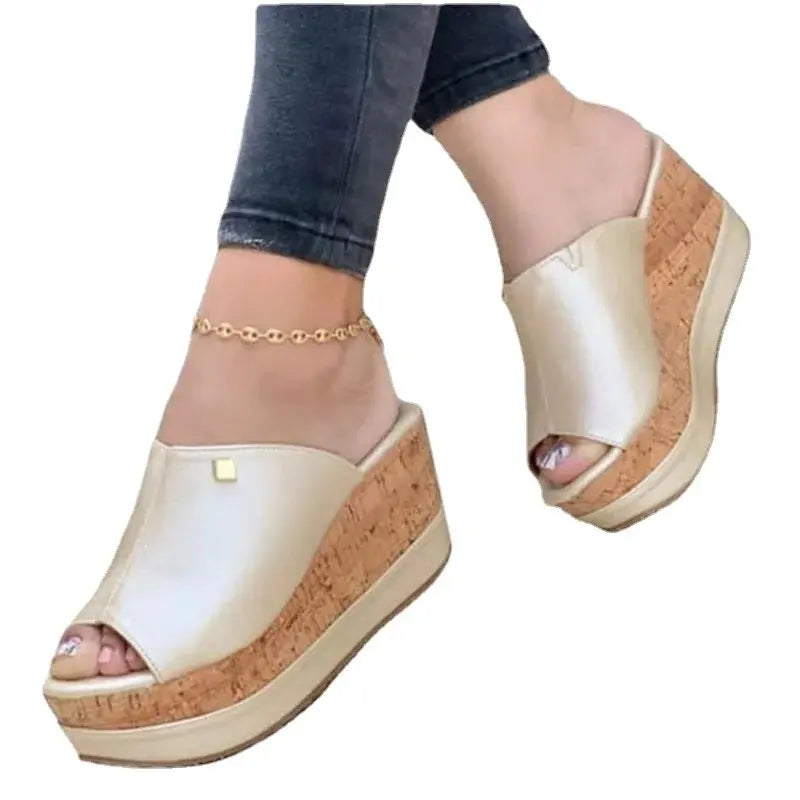Slippers Summer 1 Wedges  Retro Fish Mouth Large Size Sandals Women High Heel Platform Solid Color Plus Size Shoes Sandalias Beauty hair & fashionfj
