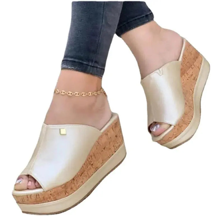 Slippers Summer 1 Wedges  Retro Fish Mouth Large Size Sandals Women High Heel Platform Solid Color Plus Size Shoes Sandalias Beauty hair & fashionfj