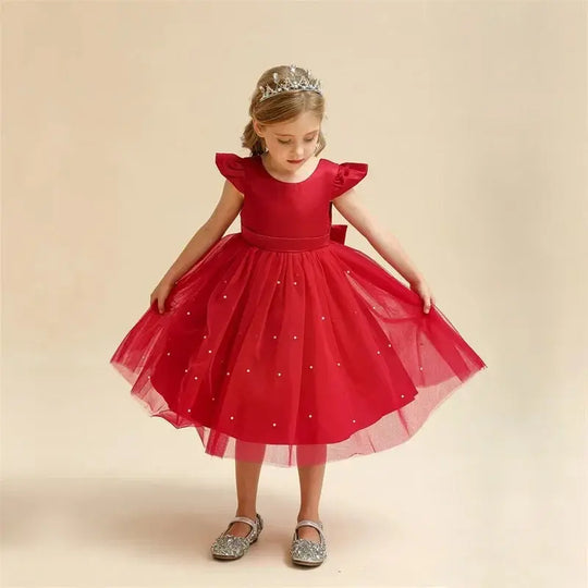 Toddler Girl Red Christmas Princess Dress Cute Baby Girl 1st Birthday Party Tutu Gown Newborn Backless Bow Beading Xmas Costume Beauty hair & fashionfj
