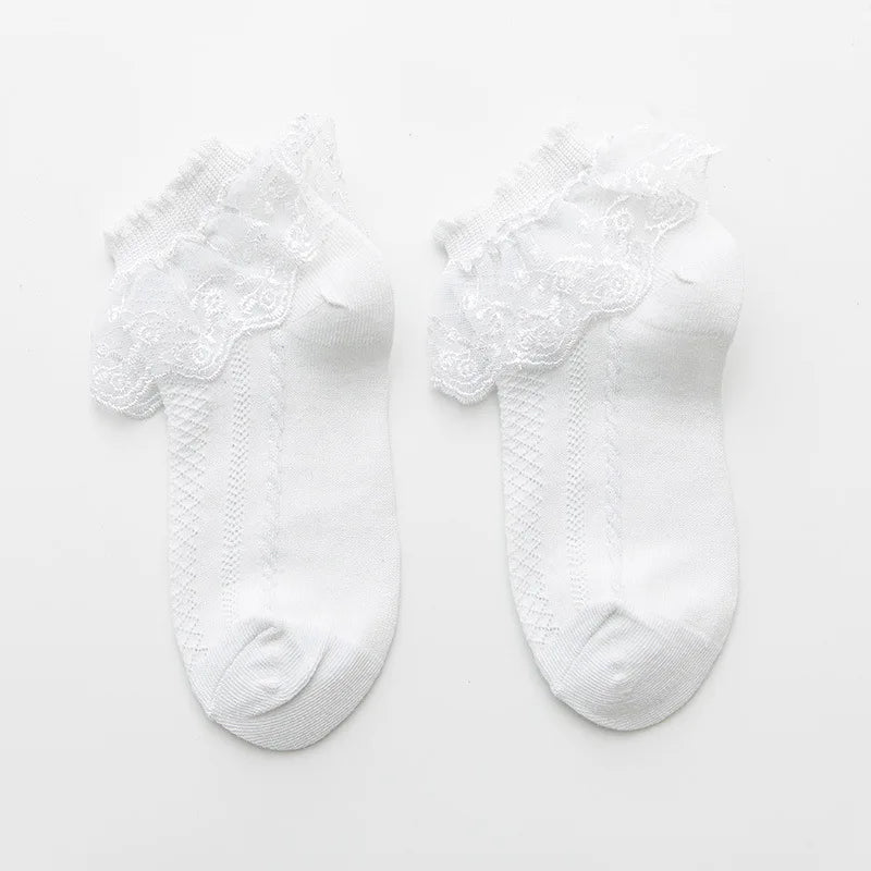 1 Pair Baby Girls Kids Socks Lace Ruffle Princess Mesh Children Short Breathable Cotton White Black Dance Toddler Socks