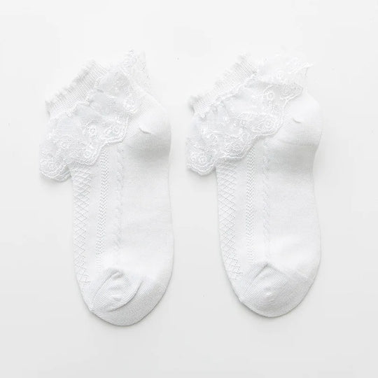 1 Pair Baby Girls Kids Socks Lace Ruffle Princess Mesh Children Short Breathable Cotton White Black Dance Toddler Socks