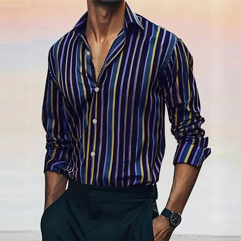 Fashion men's striped shirt stylish casual outdoor long sleeve lapel button soft and comfortable material new hot sale plus size Beauty hair & fashionfj