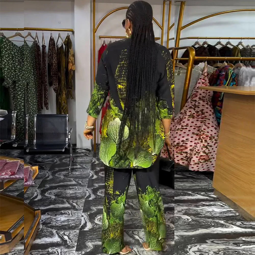 Plus Size African Clothes for Women Ankara Dashiki 2 PCS Set Print Outfits 2024 Autumn Fashion Clothing Tops Pants Trousers Suit