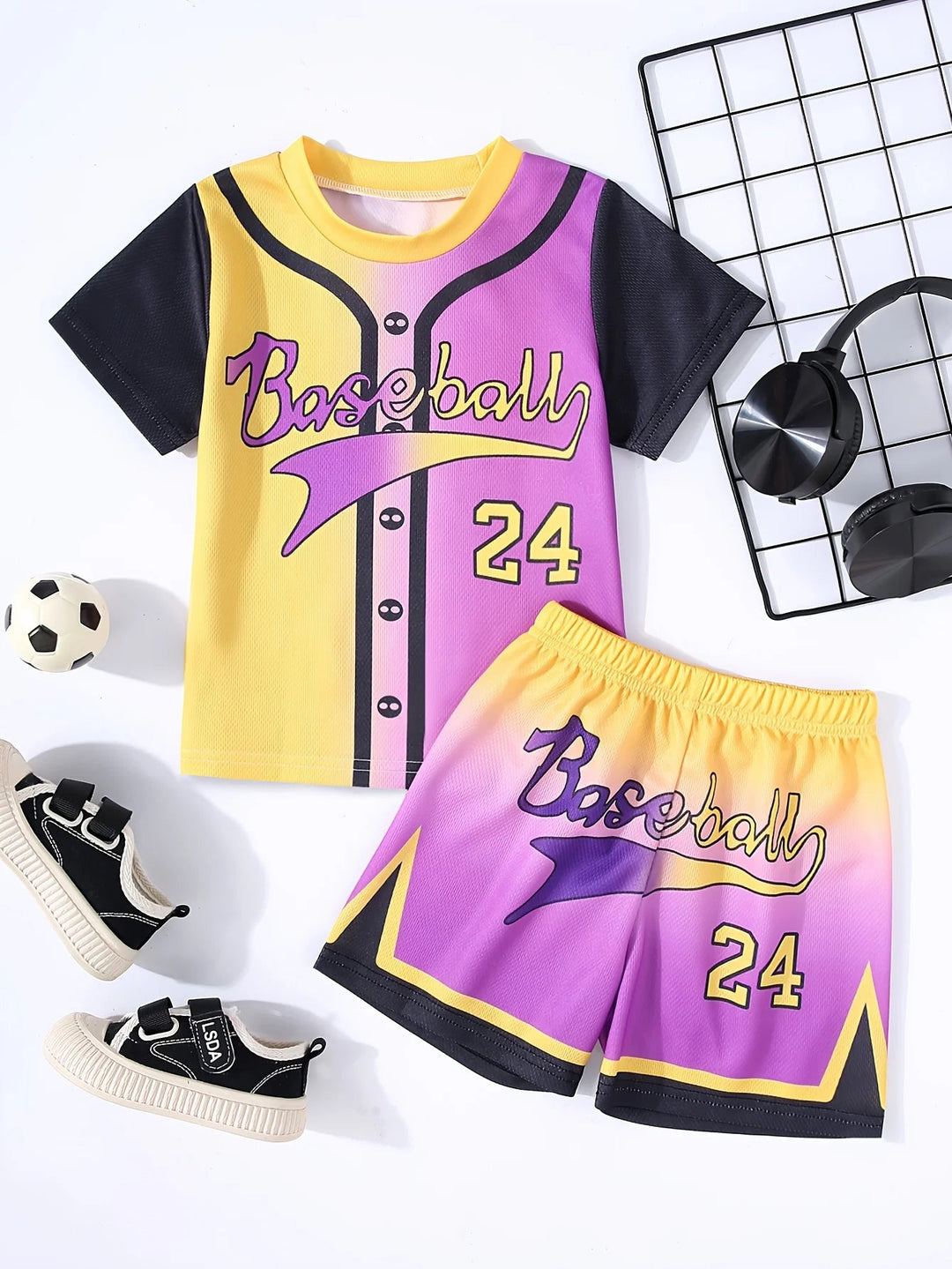 The 2025 summer new children's set, personalized 3D printed sportswear, polyester fiber, comfortable, soft, breathable, lightwei Beauty hair & fashionfj