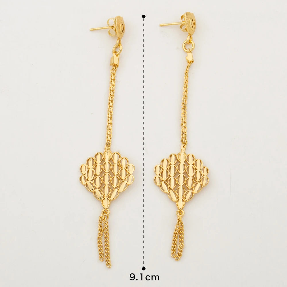 Gold Color Earrings for Women New Arrival 18K Gold Plated Copper Fashion Long Dangle Earrings Charm Wedding Party Jewelry Gift