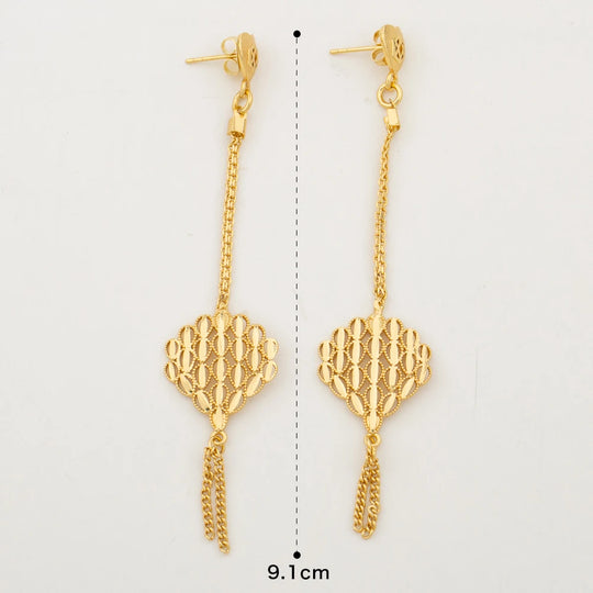 Gold Color Earrings for Women New Arrival 18K Gold Plated Copper Fashion Long Dangle Earrings Charm Wedding Party Jewelry Gift