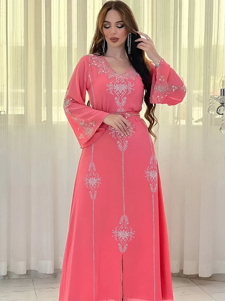 Eid Jalabiya Muslim Abaya Party Dress for Women Arab Diamond Lace-up Abayas Long Dresses Robe Woman Elegant Ramadan Vestidos Beauty hair & fashionfj