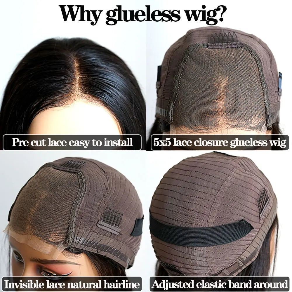 300% High Density Bone Straight Wig 4x4 5x5 Lace Closure Glueless Wigs Human Hair Wig 13x6 HD Transparent Lace Front Pre plucked Beauty hair & fashionfj