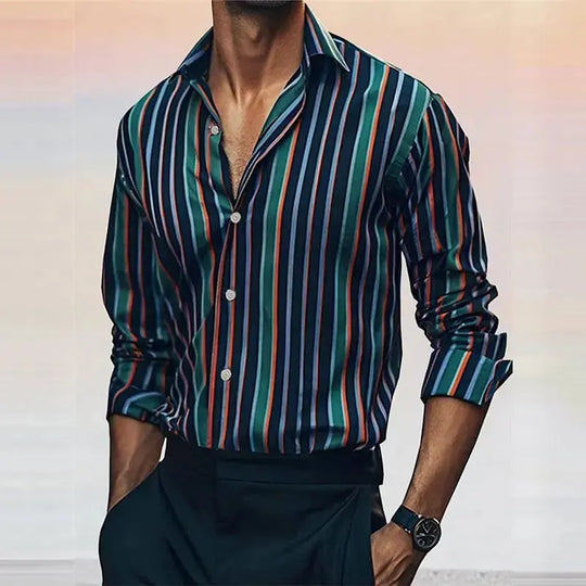 Fashion men's striped shirt stylish casual outdoor long sleeve lapel button soft and comfortable material new hot sale plus size Beauty hair & fashionfj