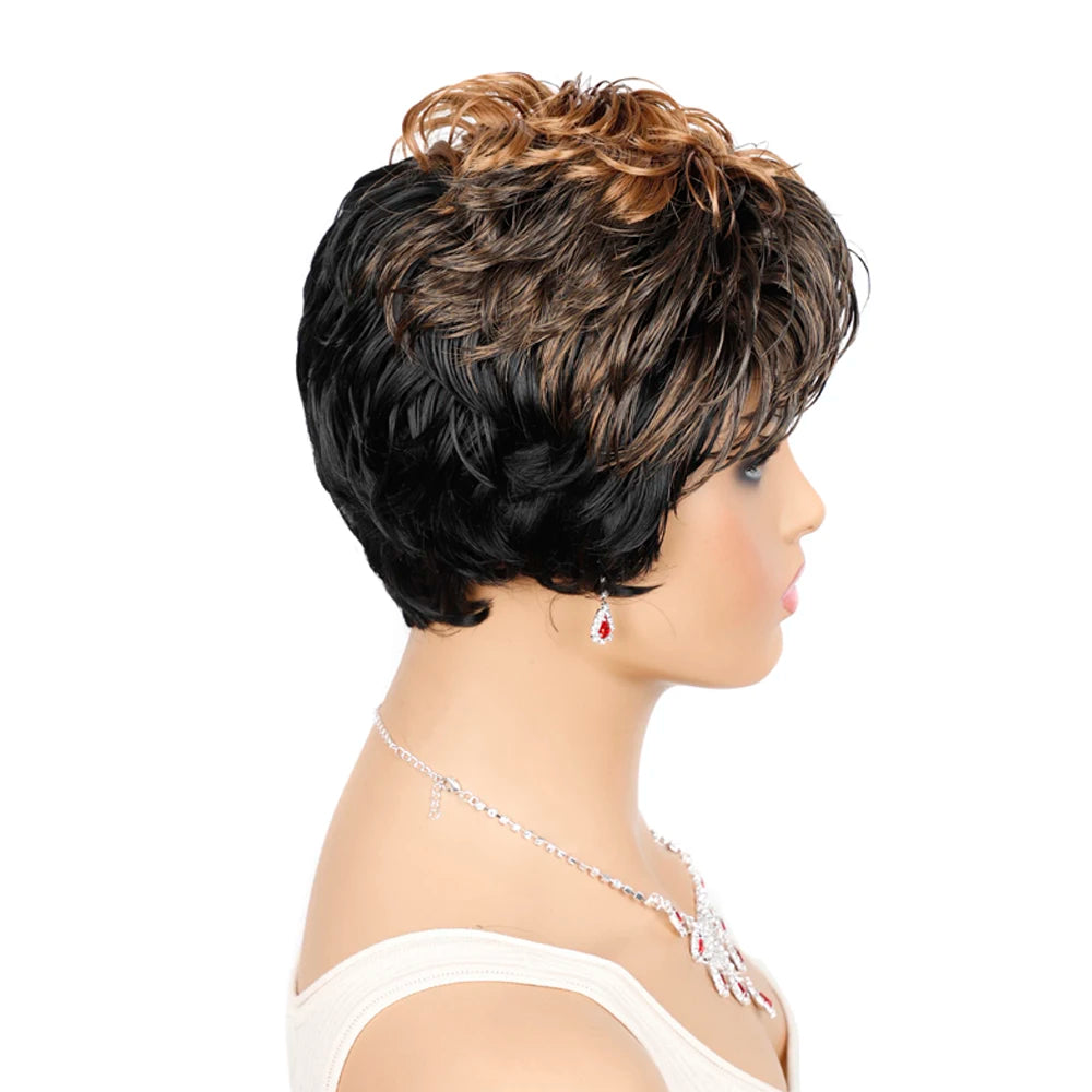 Short Wigs Women Natural Wave Wigs For Women Black Color Heat Resistant Fiber Synthetic Hair Pixie Cut Wig With Bangs