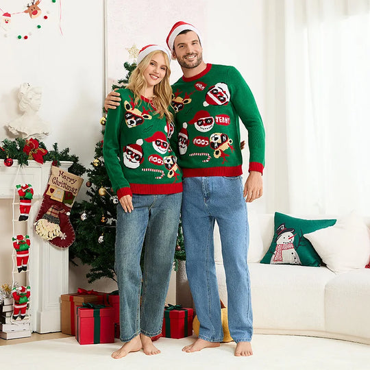 Christmas Family Look Sweater Full Sleeve O Neck Knitwear Cartoon Cute Jacquard Jumpers Parent-child Matching Outfits Xmas Wear