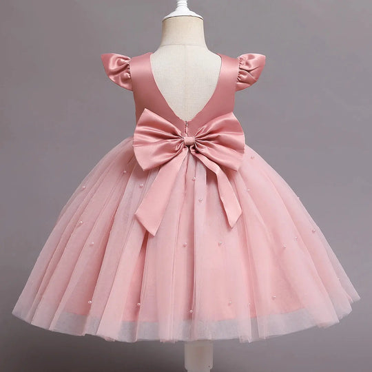 Toddler Baby Girl Birthday Party Dresses Backless Bow Beading Blue Princess Dress Newborn Infant Baptism Ceremony Costume 1-5Yrs Beauty hair & fashionfj