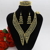 Women Necklace Set Gold Plated Jewelry Choker Luxury Colorful Rhinestone Rings Earrings Bracelet Wedding Jewellery Beauty hair & fashionfj