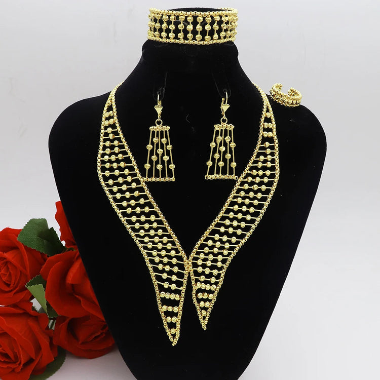 Women Necklace Set Gold Plated Jewelry Choker Luxury Colorful Rhinestone Rings Earrings Bracelet Wedding Jewellery Beauty hair & fashionfj