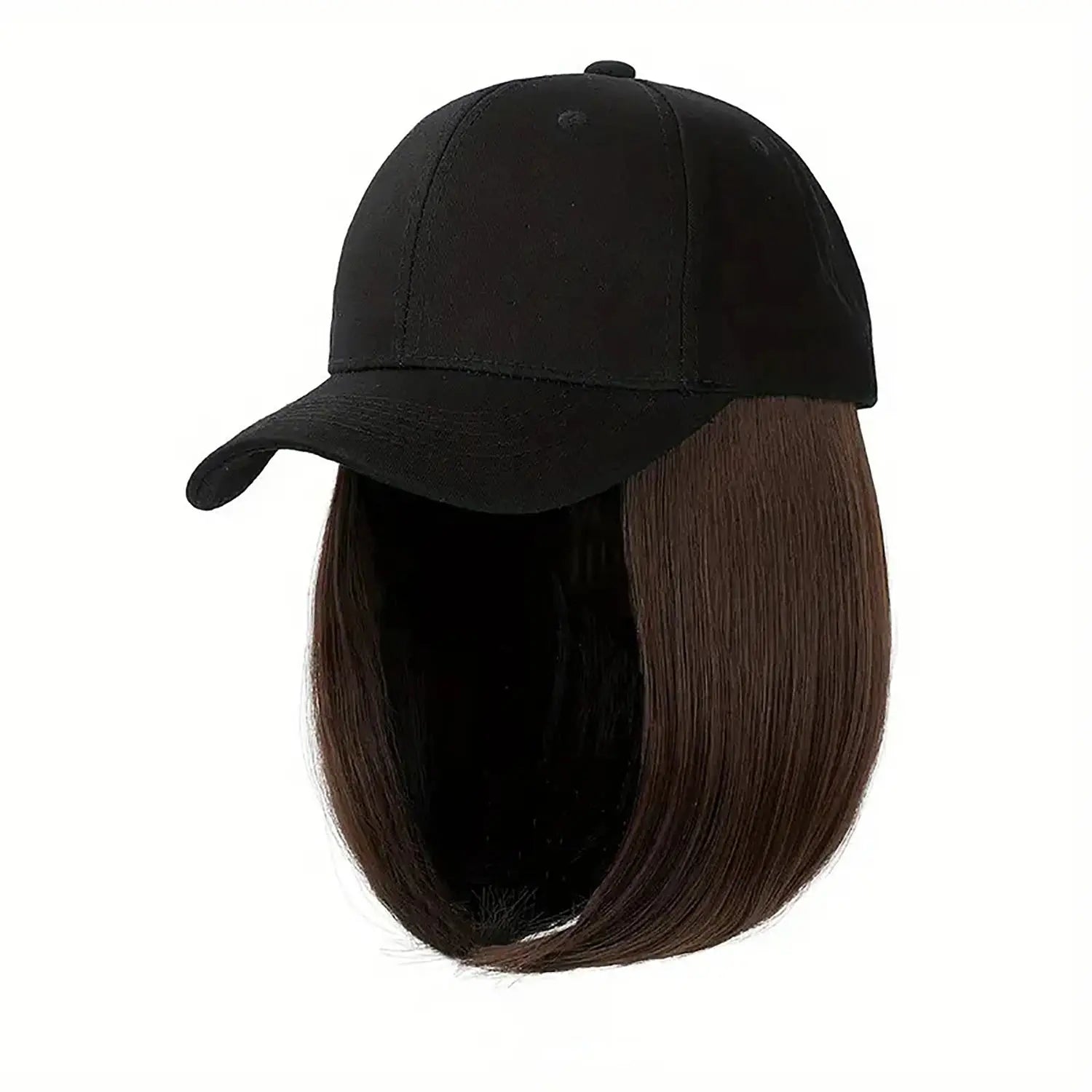 Hat Wigs Synthetic Short Bob Straight Wig With Black Baseball Cap Adjustable Hat Wigs Straight Hair Extensions For Women Fashion Beauty hair & fashionfj