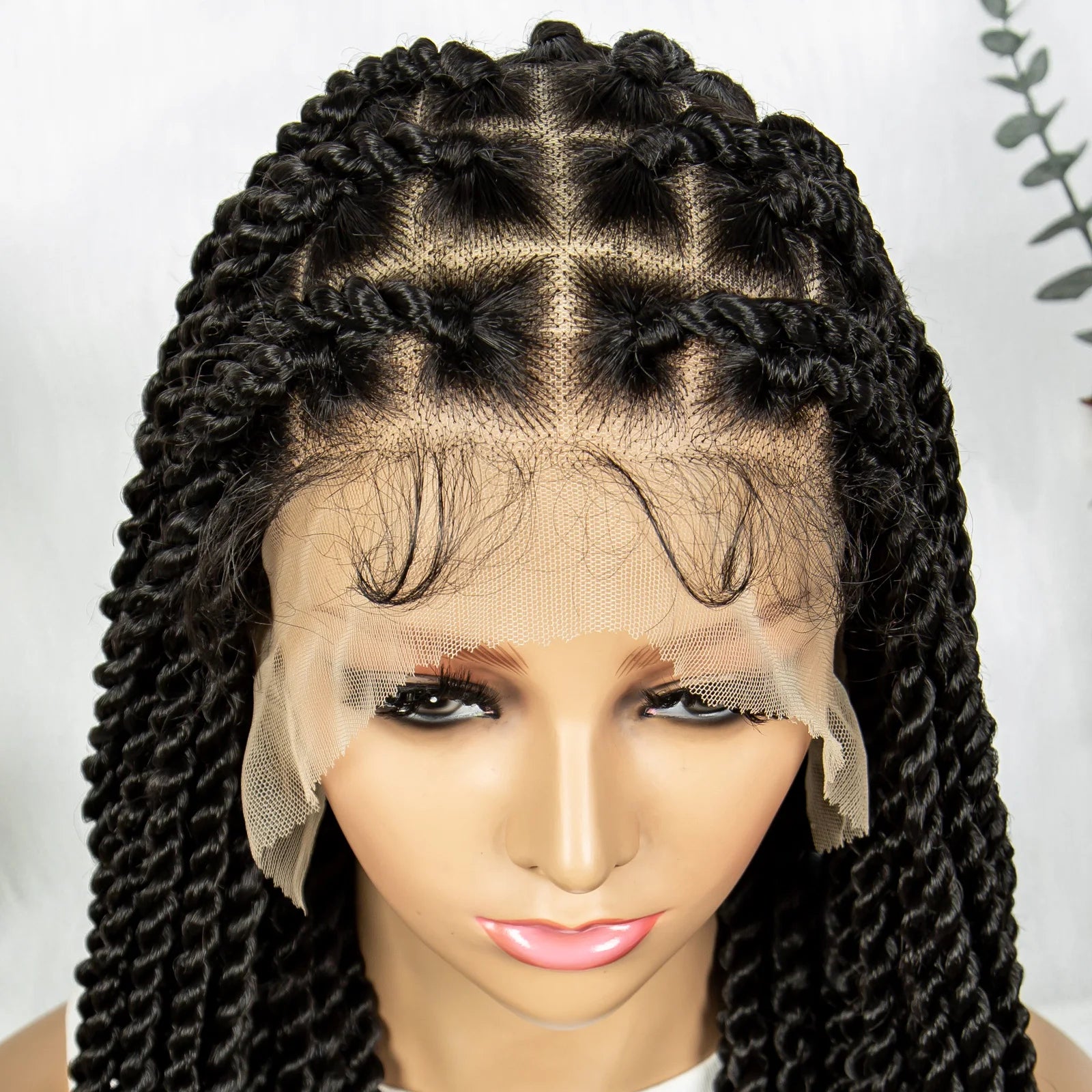 Real Shot High-Quality Twisted Braided Wig Transparent Full Lace Braids Hair Wig Synthetic Faux Locs Wig Goddess Braids Wigs