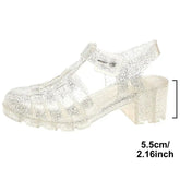 2025 New High Heels Transparent Sandals Women Summe Sequins Thick Heeled Rome Sandalias Mujer Closed Toe Beach Sandles Woman Beauty hair & fashionfj