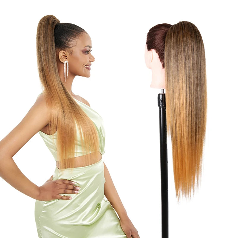 Julianna Synthetic Kanekalon Black Drawstring Water Wave Ponytail Extension Female Curly Wavy Clip In Ponytail Hair Extension