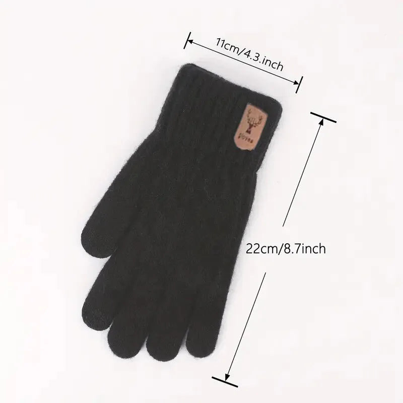 Winter Knitted Wool Warm Gloves for Men's and Women's Touch Screen Thickened Full Finger Gloves Outdoor Cycling Skiing Gloves