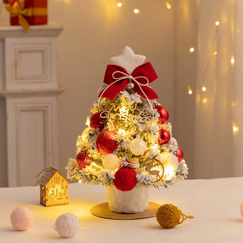 Christmas Tree DIY Set 35/45cm Xmas tree with LED Lights Tabletop Ornament for Navidad Party Pine Flocked Snow Tree Decora Gift