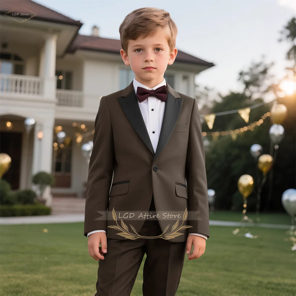 Boys 3-Piece Classic Black Color-Block Suit Set with Peak Lapel Design for Weddings, Parties and Special Events