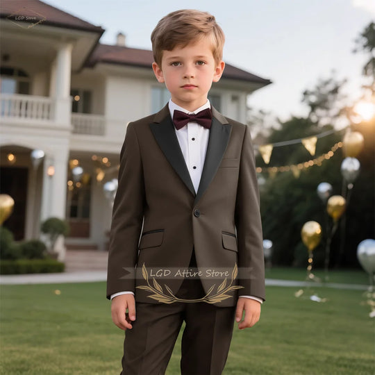 Boys 3-Piece Classic Black Color-Block Suit Set with Peak Lapel Design for Weddings, Parties and Special Events
