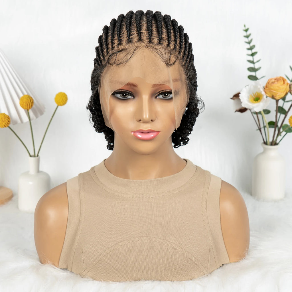 8 inches Cornrow Synthetic Crochet Braided Bob Wigs Full Lace Synthetic Short Natural Straight Wigs with Braids for Black Women