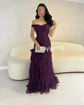 Customized Retro Tulle Pleat A-line Off-the-shoulder Long Dresses Bespoke Occasion   Classic Modern Style Beauty hair & fashionfj