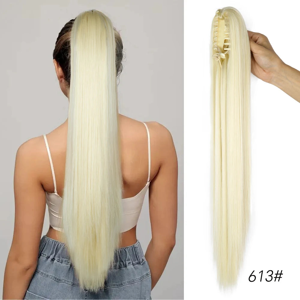 Long Straight Claw Clip On Ponytail Hair Extension Synthetic 22Inch Wavy Ponytail Fake Hairpiece For Women Pony Tail Hairpiece