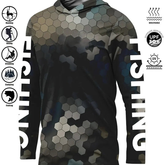 Fishing Shirt Hooded Outdoor Uv Protection Large Size Man Camouflage Printing Moisture Wicking Jersey Fishing Apparel Tops Beauty hair & fashionfj