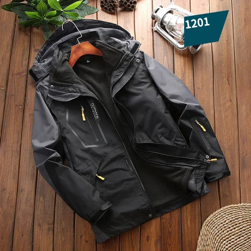 Winter 3 in 1 Fleece Lining Warm Jacket Sportwear Ski Camping Coat Windbreak Waterproof Outdoor Jacket Men Climbing Hiking Coats
