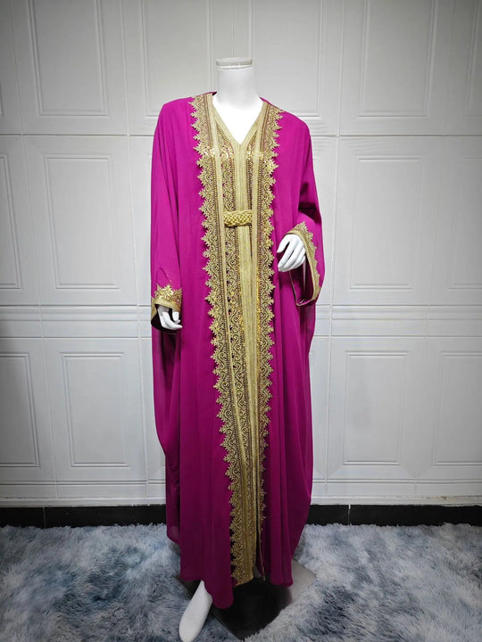 Eid Women Abaya Dress Muslim 2 Piece Set Cardigan with Inner Dress Lace-up Robe Caftan Robe Jalabiya Ramadan Morocco Kaftan 2025 Beauty hair & fashionfj