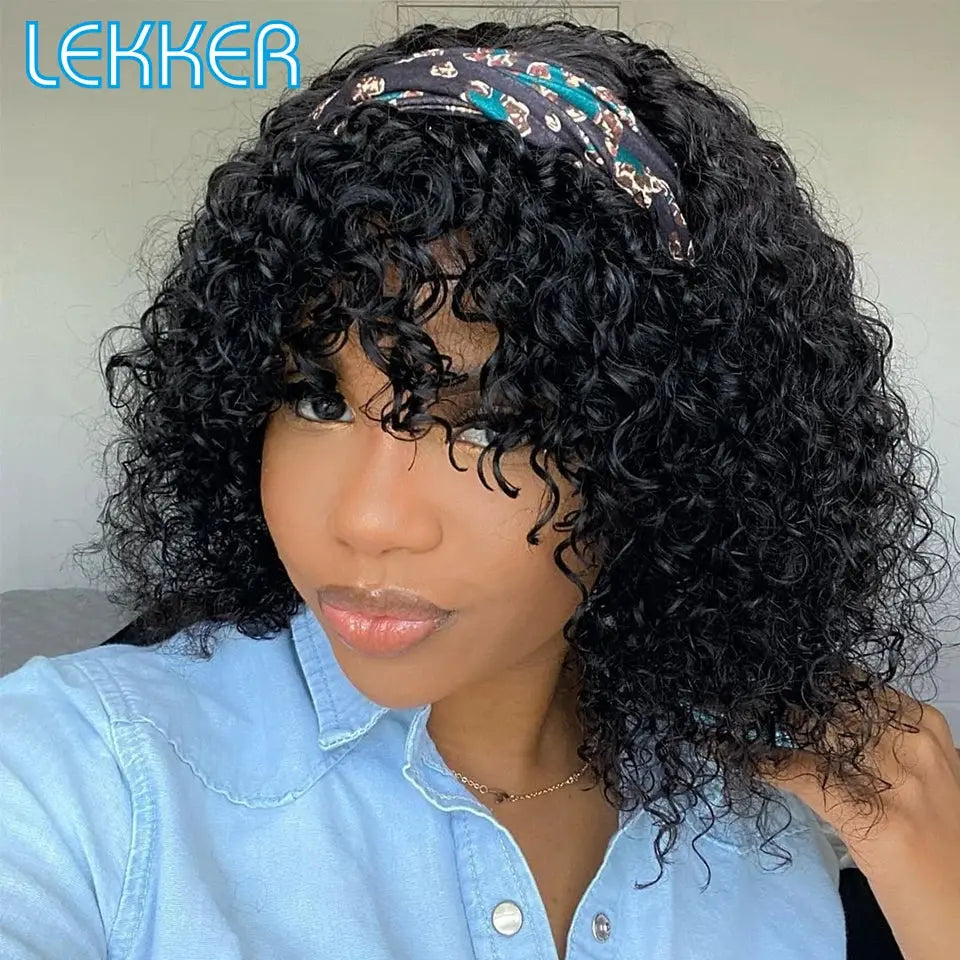 Lekker Colored Short Pixie Afro Kinky Curly Bob 100% Human Hair Wigs With Bangs For Women Brazilian Remy Hair Ombre Brown Wigs Beauty hair & fashionfj