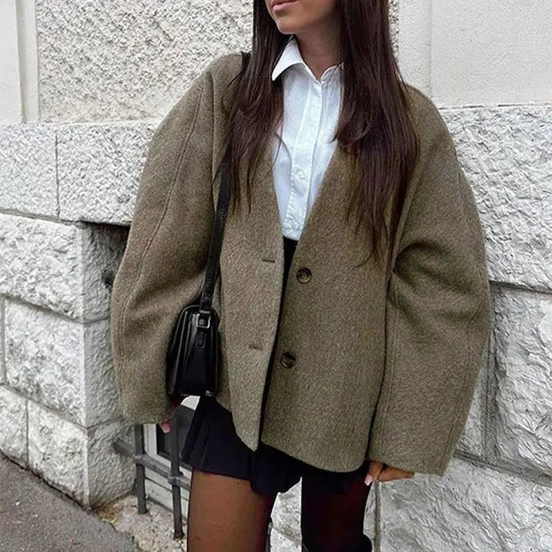 Autumn Winter New Women's Coat Top Streetwear Fashion Button Long Sleeves Coat Solid Sexy V-Neck Casual Slim Versatile Clothing