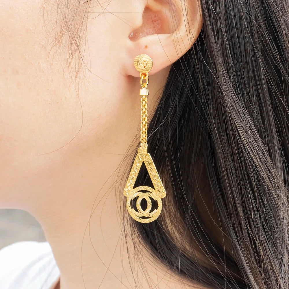 Gold Color Earrings for Women New Arrival 18K Gold Plated Copper Fashion Long Dangle Earrings Charm Wedding Party Jewelry Gift