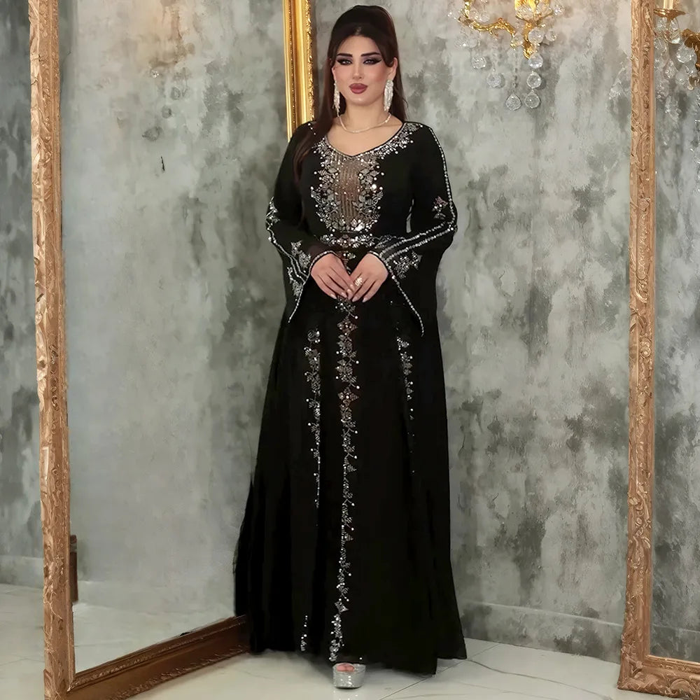 2025 Abayas For Women Dubai Luxury African Muslim Fashion Dress Caftan Marocain Evening Party Dresses Boubou Robe Djellaba Femme Beauty hair & fashionfj