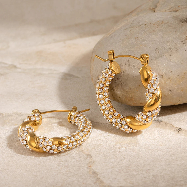 Youthway Cubic Zirconia Stainless Steel Twisted Hoop Earrings For Women 18K gold-plated Trendy Chunky Jewelry Gift Beauty hair & fashionfj