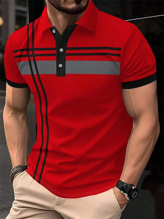 Fashion Stripe Print Polo T Shirt For Men Casual Lapel Loose Short Sleeve Tops Business Golf Clothing Comfortable Trend T-shirt Beauty hair & fashionfj