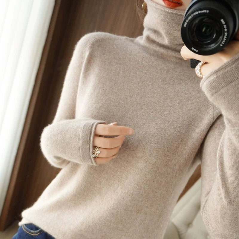 Soft Turtleneck Long Sleeve Sweater for Women 2025 Korean All-Match Solid Women's Sweater Slim Pullover Jumper Ladies Beauty hair & fashionfj
