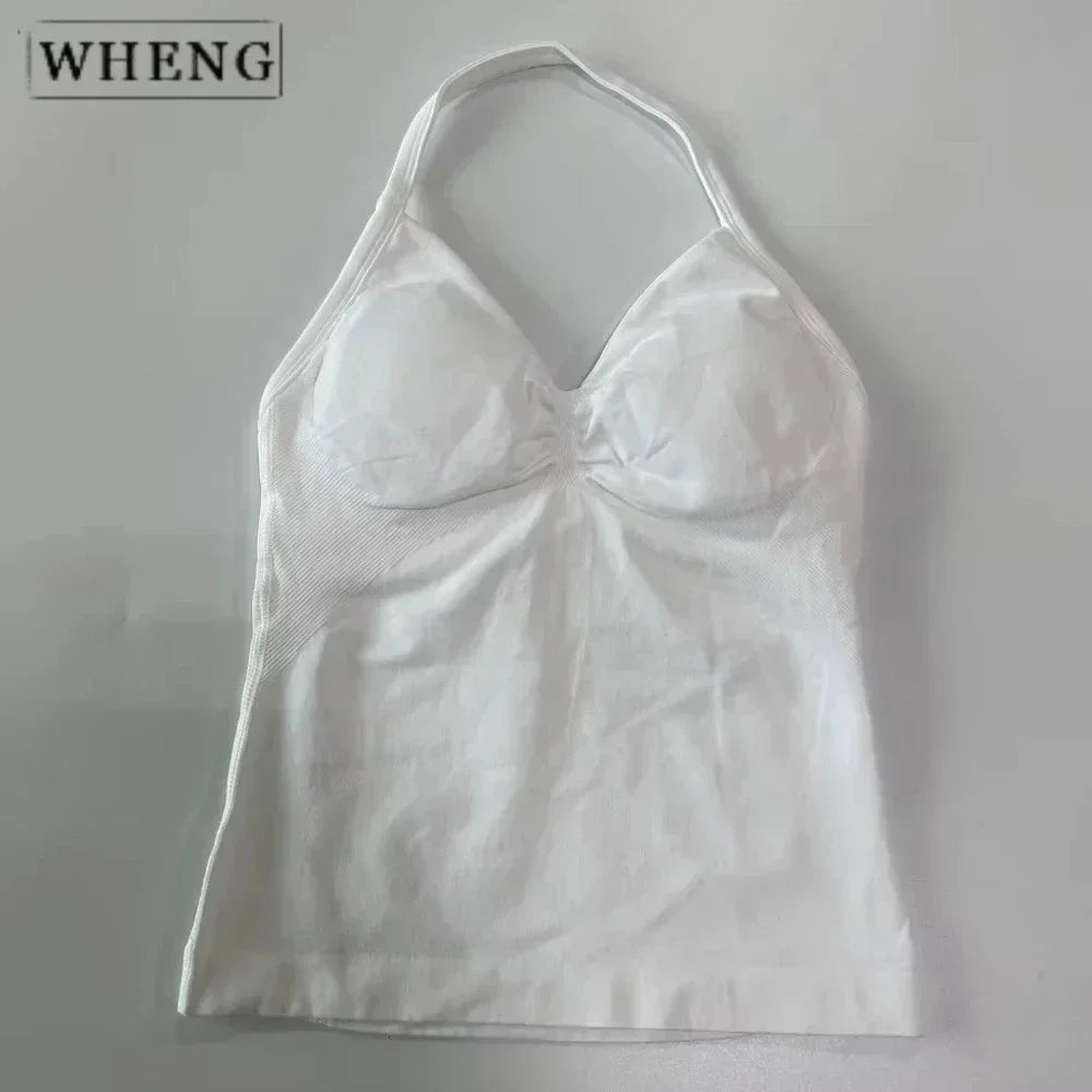Women's Yoga Vest  Top with Bare Back and Long Straps  Backless Bra for Training  T-shirt for Running and Yoga