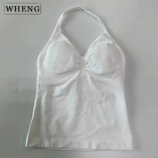 Women's Yoga Vest  Top with Bare Back and Long Straps  Backless Bra for Training  T-shirt for Running and Yoga