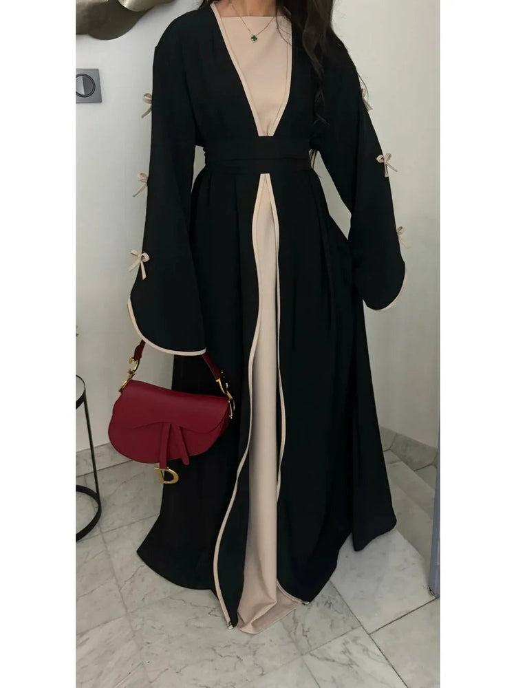 Eid Bow Abaya Women Cardigan Dress Muslim Party Caftan Robe Jalabiya Morocco Dubai Kaftan Islam Vestidos Largos Ramadan 2025 Beauty hair & fashionfj