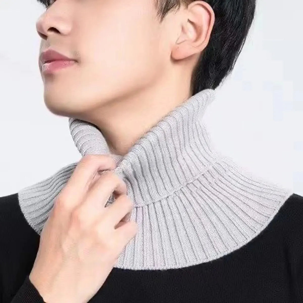 Winter Detachable Cotton Knitted Turtleneck Collar For Men False Collar Fashion Stripe Design Warm Cover Head Neck Guard Collar