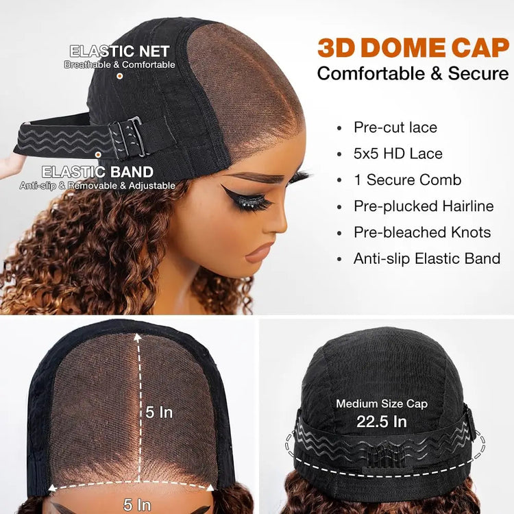 Deep Wave Honey Blonde Glueless Bob Wigs Human Hair Pre Plucked Pre Cut Highlight Wear and Go Curly Wigs Ombre HD Lace Front Wig Beauty hair & fashionfj