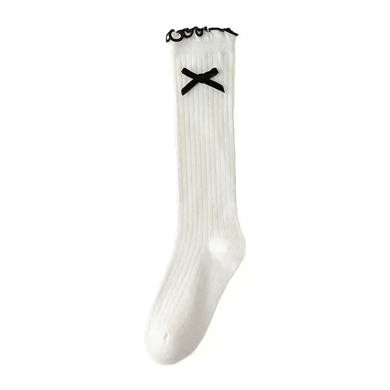 Girls Korean Bow Ruffle Calf Socks for Kids Cute White Knee High Long Lace Children Socks Spring Summer Soft School Stockings