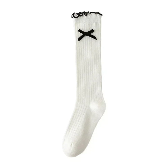 Girls Korean Bow Ruffle Calf Socks for Kids Cute White Knee High Long Lace Children Socks Spring Summer Soft School Stockings