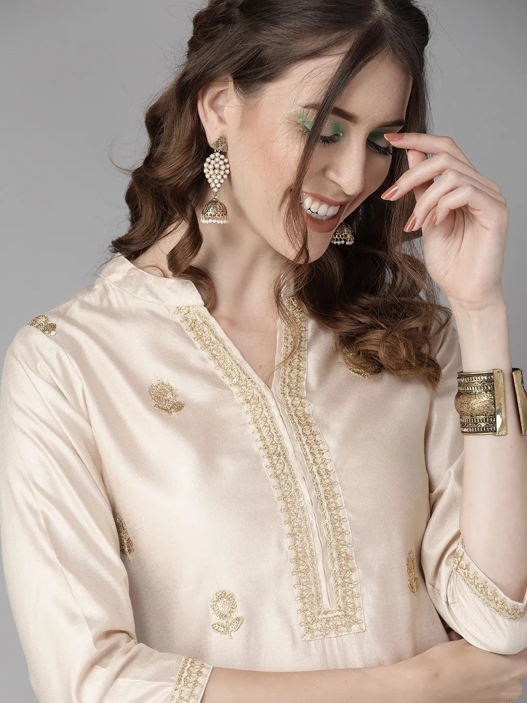 Indian women's silk cotton 3-piece set with distinctive ethnic clothing, side jabi set with embroidered Indo Pakistani style, 4 Beauty hair & fashionfj