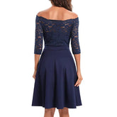 Women Elegant Wedding Bridesmaid Dinner Dress Sexy Lace Off Shoulder Party Dresses Solid Color Half Sleeve Evening Gown Vestido Beauty hair & fashionfj