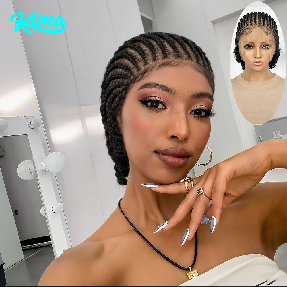 8 inches Cornrow Synthetic Crochet Braided Bob Wigs Full Lace Synthetic Short Natural Straight Wigs with Braids for Black Women